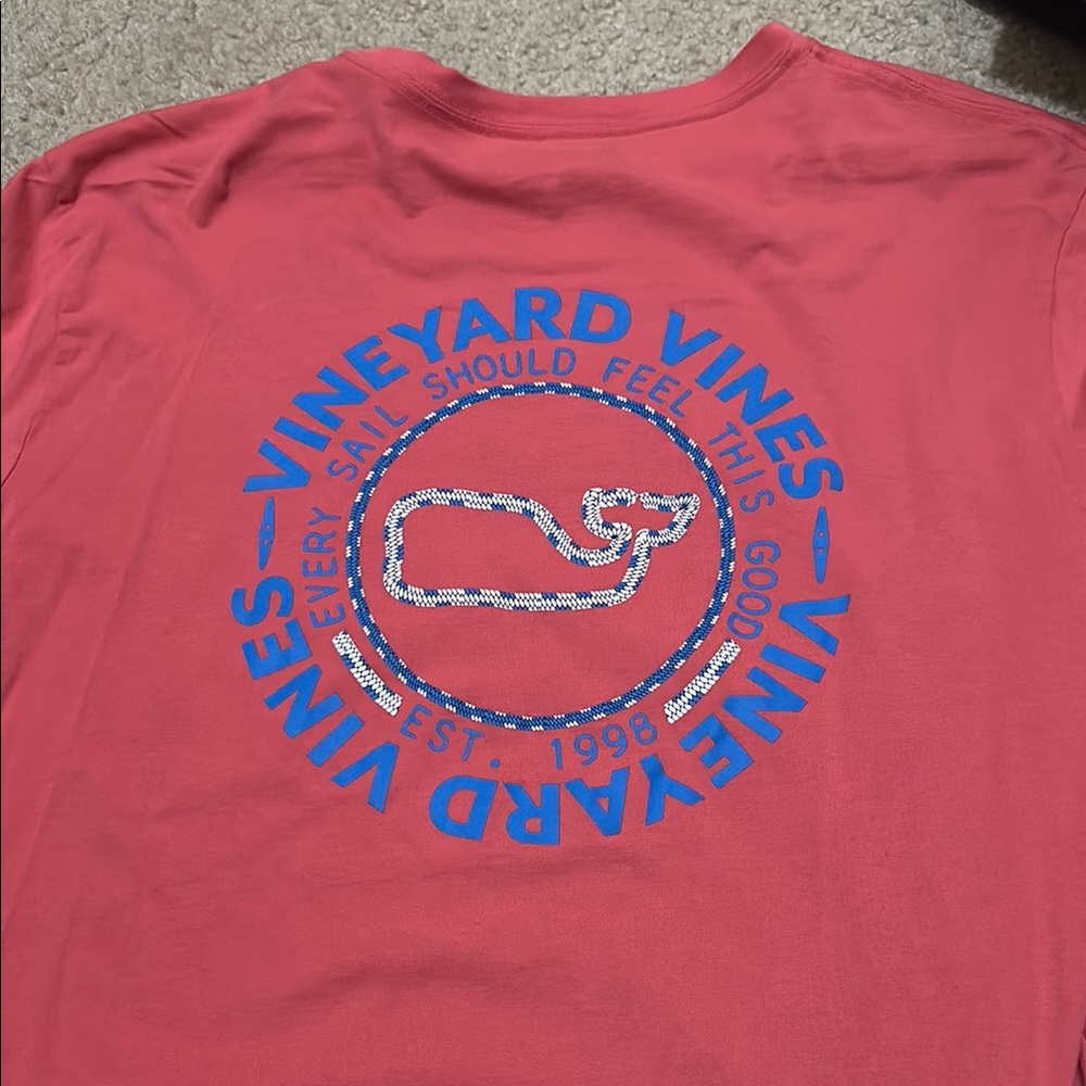 Vineyard Vines Coral Tee with Blue Logo